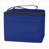 A blue nylon cooler bag with a zippered top and a carry strap. It has a front pocket and features branding.