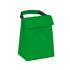 A green cooler bag with a black grip handle and a flap top. It features a logo on the front.