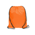 An orange nylon drawstring bag with black cords. The bag features a simple design and has a logo.