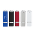 A collection of five USB flash drives in blue, black, red, silver, and white, each with a branding logo.