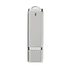 A silver USB flash drive with a sleek design and a keyring attachment. Includes a simple logo.