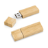A bamboo USB flash drive in natural wood tone, featuring a removable cap and simple design.