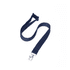 A navy blue flat ribbed lanyard with a clip at one end and a buckle attachment.