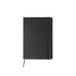 A5 notebook in sleek black with an elastic band closure and bookmark ribbon. Features a minimalist design.