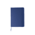 A5 notebook in a deep blue colour with an elastic band and a ribbon bookmark. Features a logo on the cover.