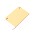 A recycled notebook in a light brown colour, featuring elastic closures and a brown ribbon. It has a simple design and no visible logos.