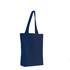 A navy blue canvas tote bag with two shoulder straps and a simple, minimalist design. It has a logo.