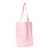 A pink canvas tote bag with long handles and a simple design, featuring a logo.