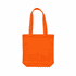 An orange canvas tote bag with long handles. It has a simple design and features a logo.