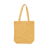 A yellow canvas tote bag with two shoulder straps and a simple design. It features a branding logo.