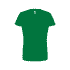 A green women's essential t-shirt with a relaxed fit and a branding label on the inside.