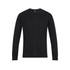 A black long sleeve t-shirt with a round neckline, featuring a small logo on the label.