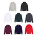 A collection of Clipper Hoodies in various colours: grey, black, white, green, dark grey, burgundy, navy, and red, featuring hoods.