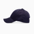 A navy blue cap with a curved brim, featuring a logo and an adjustable strap at the back.