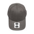 A grey cap with a flexible fit design, featuring a label and a subtle branding logo.