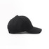 A black cap showcasing a classic design, featuring a curved brim and an adjustable strap at the back.