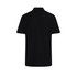 A black men's polo shirt featuring a collar and short sleeves, with a logo on the back.