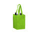 A green non-woven polypropylene tote bag with four compartments for bottles, featuring long handles.