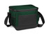 A green and black cooler bag with a zip closure and adjustable strap, featuring a side mesh pocket.