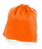 An orange non-woven drawstring bag with white drawstrings and a simple design.