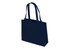 A navy tote bag with two handles and a simple rectangular design. It features a branding logo.