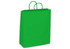 A bright green medium-sized kraft paper bag with two handles and a smooth finish.