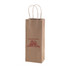 A natural kraft shopping bag with handles, featuring a logo in red, suitable for various items.