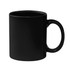 A black stoneware mug with a C-handle, showcasing a smooth finish and a simple design. Features a logo.