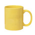 A yellow stoneware mug with a C-handle, featuring a glossy finish and a simple design.