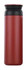 A drink bottle in a matte red finish with a black lid, featuring a simple design and branding on the side.