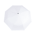 A white umbrella with a central black button, featuring a simple design and vented canopy for improved airflow.