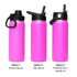 A drink bottle set featuring three pink 500ml vacuum bottles with different lid options: screw cap, flip top, and rotating carry handle.