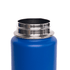 A drink bottle in a vibrant blue colour, featuring a stainless steel screw cap lid and sleek design.