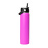 A drink bottle in vibrant pink with a black rotating carry handle lid and a sleek, stainless steel design.