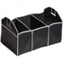 A black expandable boot organiser with three compartments and carrying handles. It features a contrasting white trim.