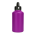 A drink bottle in vibrant purple with a black lid and a rotating carry handle. It features a logo on the lid.