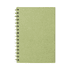 A green spiral-bound notebook with a textured cover and visible binding. It features no printed content.