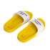 Yellow PVC slides with white straps featuring text, showcasing a casual and vibrant design.