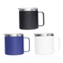 A 400ml coffee mug set featuring black, blue, and white colours, with a metal lid and handle. Each mug has branding.
