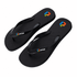 Black rubber thongs with textured soles and a logo on each strap.