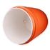 An orange water dispenser cooler box with a white interior, featuring a spout and a textured exterior.