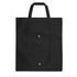 A foldable non-woven shopping bag in black with a front pocket and two handles. It features a logo.