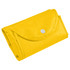 A foldable, yellow non-woven shopping bag, secured with a snap closure, with a simple design.