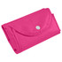 A foldable non-woven shopping bag in vibrant pink, featuring a snap closure and compact design. It has a logo.