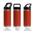 A drink bottle featuring a matte red exterior and three lid options: straw handle, Tritan lid, and sipper handle lid.