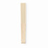 A bamboo hand fan in a natural beige colour, featuring slender slats and a simple design with a logo.