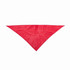 A red triangular bandana made of smooth fabric, featuring a logo in the corner.