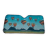 A foldable car sunshade featuring a vibrant design of colourful hot air balloons against a mountainous landscape.