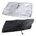 An umbrella sunshade featuring a silver side and a black underside, showcasing a collapsible design and sturdy structure.