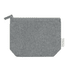 A grey recycled cotton cosmetic bag with a zip closure and a small tag, featuring a simple, minimalist design.